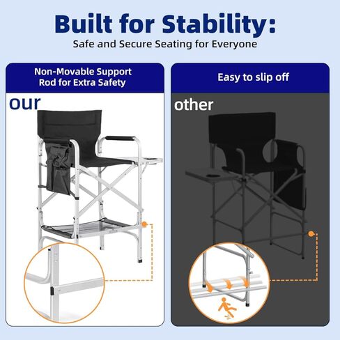 Tall Directors Chair, Folding Makeup Chair with Folding Tabletop Storage Bags for Makeup Artists to Keep Makeup Cases and Brushes, Oversized Portable Camping Chair for Outside Knee Protection in Kuwait