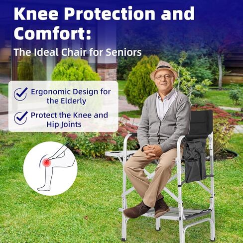 Tall Directors Chair, Folding Makeup Chair with Folding Tabletop Storage Bags for Makeup Artists to Keep Makeup Cases and Brushes, Oversized Portable Camping Chair for Outside Knee Protection in Kuwait