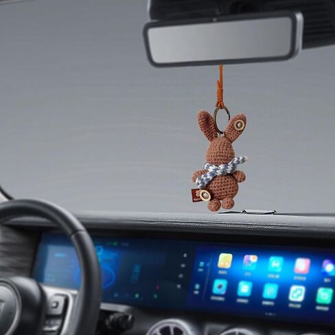 Handmade Crochet Bunny Car Mirror Charms Cartoon Funny Plush Keychain Backpack Wallet Charm New Car Gift in Saudi Arabia