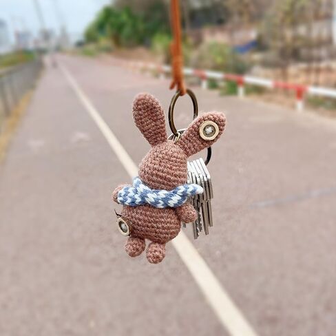 Handmade Crochet Bunny Car Mirror Charms Cartoon Funny Plush Keychain Backpack Wallet Charm New Car Gift in Saudi Arabia
