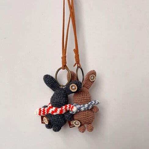 Handmade Crochet Bunny Car Mirror Charms Cartoon Funny Plush Keychain Backpack Wallet Charm New Car Gift in Saudi Arabia