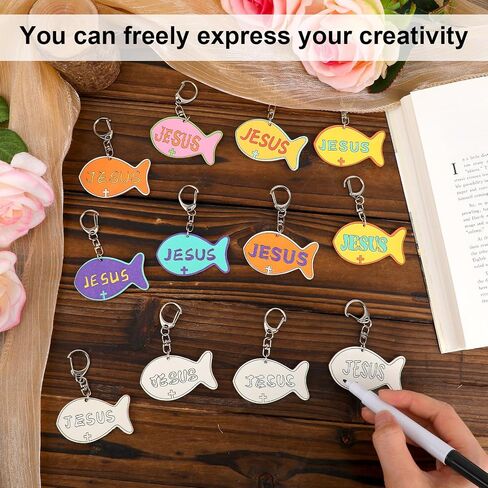 24pcs diy يسوع مفاتيح أسماك المفاتيح ، سلسلة مفاتيح الإيمان المسيحي الخشبي للأطفال الحرف الرئيسية الملونة حلقات رئيسية صغيرة للأنشطة المدرسية الأحد أنشطة الكنيسة لصالح الحفلات والهدية الدينية in Saudi Arabia
