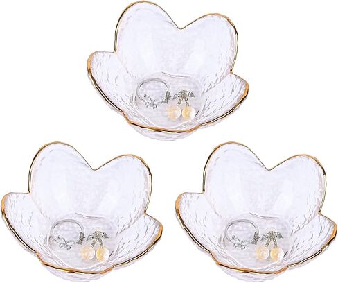 Koythin 3-Piece Glass Jewelry Tray, Small Trinket Holder for Necklace Bracelet Earring, Ring Holders for Bathroom, Aesthetic Trinket Dish, Flower Nightstand Decor for Girl Mom (Transparent White) in Saudi Arabia