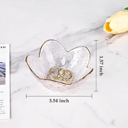 Koythin 3-Piece Glass Jewelry Tray, Small Trinket Holder for Necklace Bracelet Earring, Ring Holders for Bathroom, Aesthetic Trinket Dish, Flower Nightstand Decor for Girl Mom (Transparent White) in Saudi Arabia