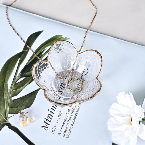 Koythin 3-Piece Glass Jewelry Tray, Small Trinket Holder for Necklace Bracelet Earring, Ring Holders for Bathroom, Aesthetic Trinket Dish, Flower Nightstand Decor for Girl Mom (Transparent White) in Saudi Arabia