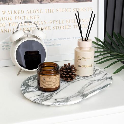 Natural Marble Decorative Tray Bathroom Counter Perfume Organizer Vanity Tray for Home Decor, Jewelry Candle, Coffee Table, Soap Holder Dresser Countertop Accessories 8"x11" Travertine in Saudi Arabia