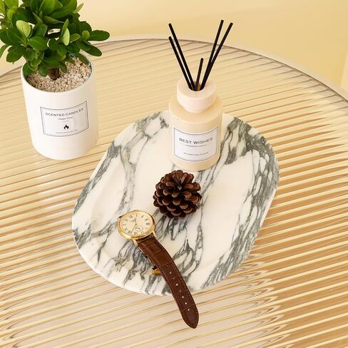 Natural Marble Decorative Tray Bathroom Counter Perfume Organizer Vanity Tray for Home Decor, Jewelry Candle, Coffee Table, Soap Holder Dresser Countertop Accessories 8"x11" Travertine in Saudi Arabia