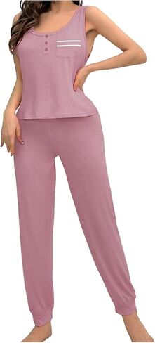 Wdirara Women's 2 قطعة Pajama مجموعة أكمام زر أسفل سروال الرباط سراويل PJ PJ in Saudi Arabia