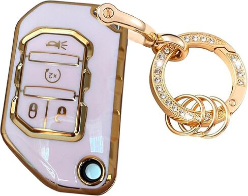Keyless Entry Systems for Jeep Key Fob Cover Fits for Jeep Wrangler JLU JL Gladiator Rubicon JT Car Flip Remote Smart Key (Pink-Gold) in Kuwait