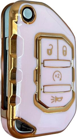 Keyless Entry Systems for Jeep Key Fob Cover Fits for Jeep Wrangler JLU JL Gladiator Rubicon JT Car Flip Remote Smart Key (Pink-Gold) in Kuwait