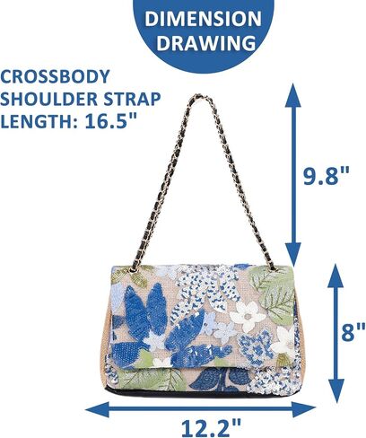 Handmade Sequin Embroidery Straw Tote - Bohemian Shoulder Bag, Large Capacity, Perfect for Vacation, Travel, Daily Use & Banquets (Blue Flower) in Saudi Arabia