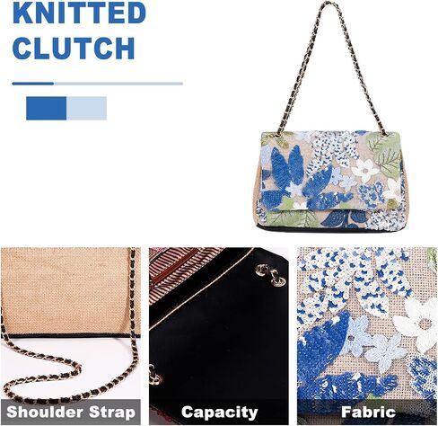 Handmade Sequin Embroidery Straw Tote - Bohemian Shoulder Bag, Large Capacity, Perfect for Vacation, Travel, Daily Use & Banquets (Blue Flower) in Saudi Arabia