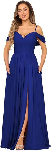 Off Shoulder Bridesmaid Dresses Long Slit 2025 Sweetheart Chiffon A Line Formal Party Dress with Pockets XOD010 in Saudi Arabia