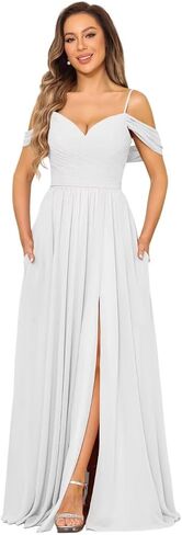 Off Shoulder Bridesmaid Dresses Long Slit 2025 Sweetheart Chiffon A Line Formal Party Dress with Pockets XOD010 in Saudi Arabia