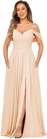 Off Shoulder Bridesmaid Dresses Long Slit 2025 Sweetheart Chiffon A Line Formal Party Dress with Pockets XOD010 in Saudi Arabia
