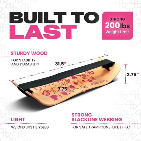 Balance Board for Kids - Slackline Wooden Wobble Board - Slackboard Balance Trainer for Coordination - Training for Skateboard, Snowboard, Football, Soccer, Baseball, Basketball - Surfboard in Saudi Arabia