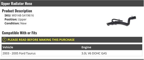 خرطوم المبرد العلوي - متوافق مع غاز فورد توروس 3.0L V6 DOHC 2003-2005 in Saudi Arabia