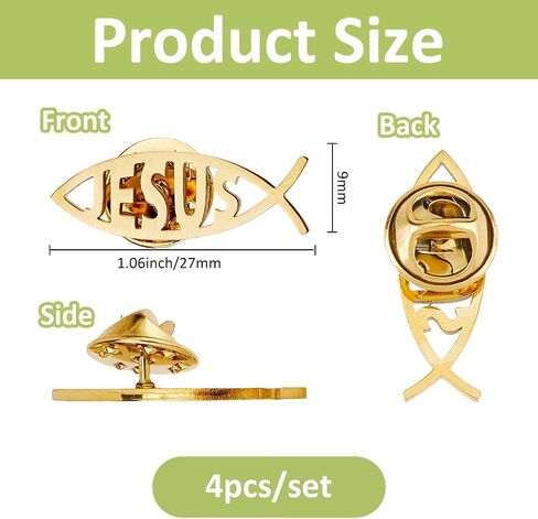 Superfindings 4pcs 304 الصلب المقاوم للصدأ من الفولاذ المقاوم للصدأ ظهور يسوع السمكة بروش كرتون السمكة الدبوس المجوهر in Saudi Arabia