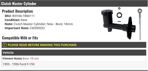 Clutch Master Cylinder - Compatible with 1993-1996 Ford F-150 in Saudi Arabia