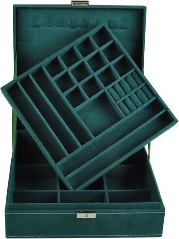 Jewelry Boxes 10 x 10 Inches 2-layer Handle Necklace Holder Organizer Jewellery Women Rings Storage Display Girls Earrings Case Lockable Jewelry Tray Blue GY641 (Blue, 2 Layer (3.34" H)) in Kuwait