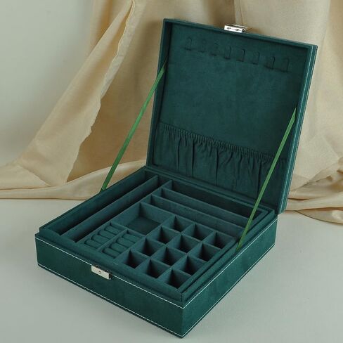Jewelry Boxes 10 x 10 Inches 2-layer Handle Necklace Holder Organizer Jewellery Women Rings Storage Display Girls Earrings Case Lockable Jewelry Tray Blue GY641 (Blue, 2 Layer (3.34" H)) in Kuwait