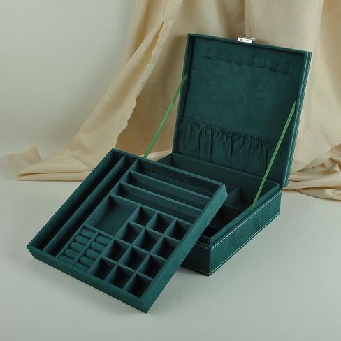 Jewelry Boxes 10 x 10 Inches 2-layer Handle Necklace Holder Organizer Jewellery Women Rings Storage Display Girls Earrings Case Lockable Jewelry Tray Blue GY641 (Blue, 2 Layer (3.34" H)) in Kuwait