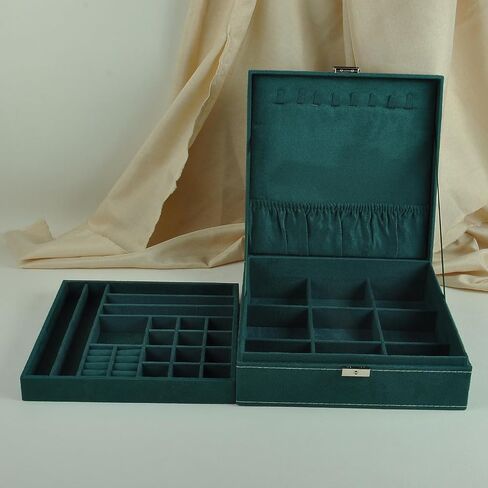 Jewelry Boxes 10 x 10 Inches 2-layer Handle Necklace Holder Organizer Jewellery Women Rings Storage Display Girls Earrings Case Lockable Jewelry Tray Blue GY641 (Blue, 2 Layer (3.34" H)) in Kuwait