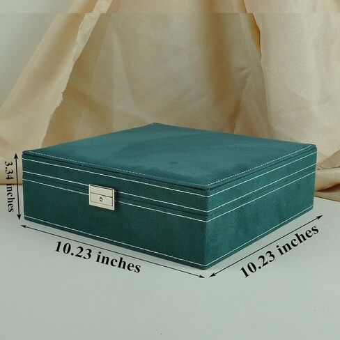 Jewelry Boxes 10 x 10 Inches 2-layer Handle Necklace Holder Organizer Jewellery Women Rings Storage Display Girls Earrings Case Lockable Jewelry Tray Blue GY641 (Blue, 2 Layer (3.34" H)) in Kuwait