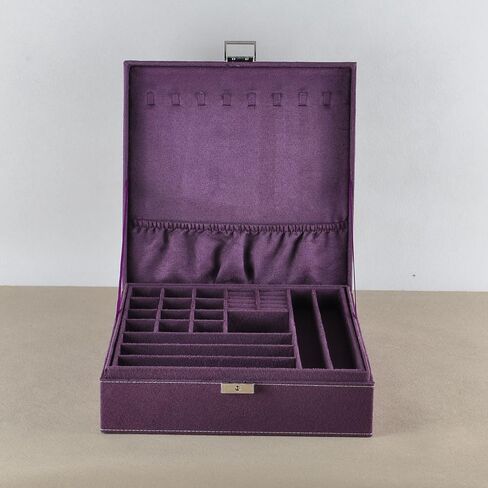 Jewelry Boxes 10 x 10 Inches 2-layer Handle Necklace Holder Organizer Jewellery Women Rings Storage Display Girls Earrings Case Lockable Jewelry Tray Blue GY641 (Blue, 2 Layer (3.34" H)) in Kuwait