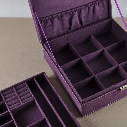 Jewelry Boxes 10 x 10 Inches 2-layer Handle Necklace Holder Organizer Jewellery Women Rings Storage Display Girls Earrings Case Lockable Jewelry Tray Blue GY641 (Blue, 2 Layer (3.34" H)) in Kuwait