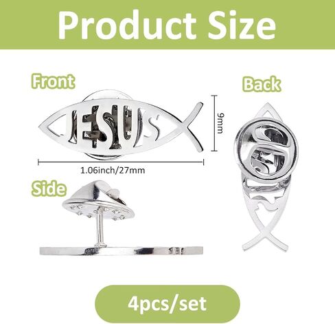 SUPERFINDINGS 4Pcs 304 Stainless Steel Lapel Pin Backs Jesus fish brooch Cartoon Fish Pin Christian Jewelry for Coat Shirt Suit Collar Accessories Gift in Saudi Arabia