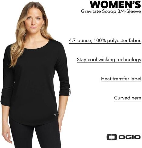 OGIO Women's Gravitate Scoop 3/4 Sleeve Tee | Moisture Wicking Shirt for Women, Casual Top for Summer in Saudi Arabia