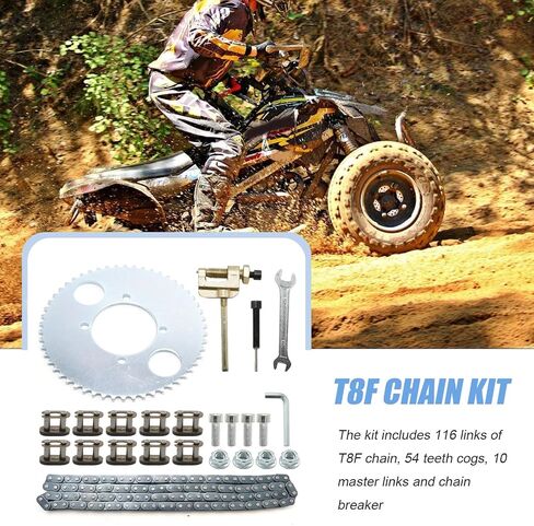 Rear Sprocket T8F 54 Teeth 116 Link Chain Kit, Replacement for SSR SX50 Scooter 43cc 47cc 49cc 2 Stroke Replacement for Syx Holeshot Metotec ATV Quad Dirt Bike in Saudi Arabia