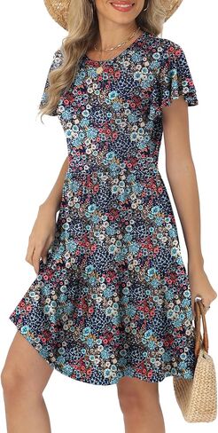 فساتين الصيف هيمون للنساء 2025 العطلات Sundresses قارب كشكش عنق القارب مع جيوب لخط فستان غير رسمي XS-2XL in Kuwait