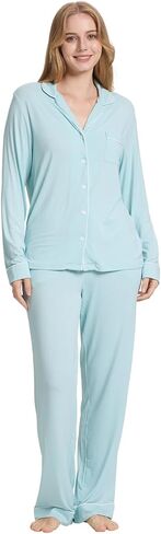 TOSMO Women Pajama Sets Viscose from Bamboo Long Sleeve Sleepwear Super-Soft Comfy Button Down Lounge Sleep Cooling Pjs in Saudi Arabia
