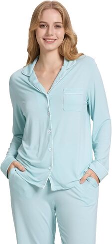 TOSMO Women Pajama Sets Viscose from Bamboo Long Sleeve Sleepwear Super-Soft Comfy Button Down Lounge Sleep Cooling Pjs in Saudi Arabia