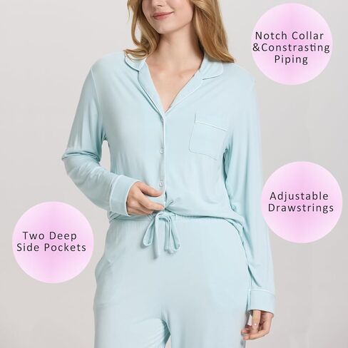TOSMO Women Pajama Sets Viscose from Bamboo Long Sleeve Sleepwear Super-Soft Comfy Button Down Lounge Sleep Cooling Pjs in Saudi Arabia