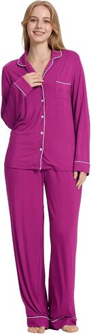 Tosmo Women Pajama يضع Viscose من Bamboo Long Sleeve Sleepwear Super-Soft المريح أسفل صالة النوم PJS in Kuwait