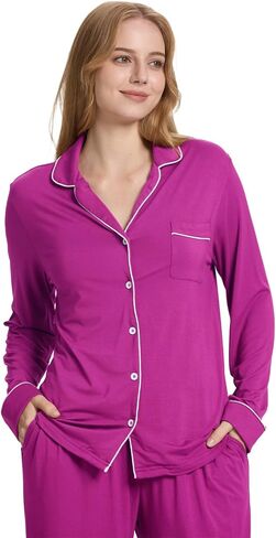 Tosmo Women Pajama يضع Viscose من Bamboo Long Sleeve Sleepwear Super-Soft المريح أسفل صالة النوم PJS in Kuwait