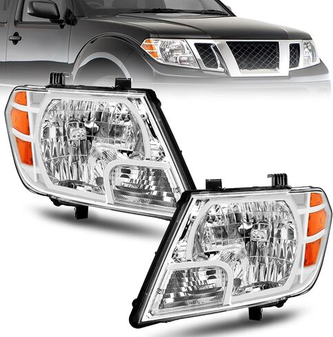 تناسب مجموعة المصابيح الأمامية ELH لعام 2009-2021 سائق سيارة سيدان من Nissan Frontier 4-Door SDAN وجانب الركاب (السكن الكروم مع عاكس العنبر) in Saudi Arabia