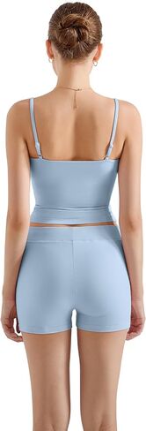 SUUKSESS Women 2 Piece Lounge Sets Pajama Shorts Set Square Neck Double Layer Cami Tank Top in Saudi Arabia