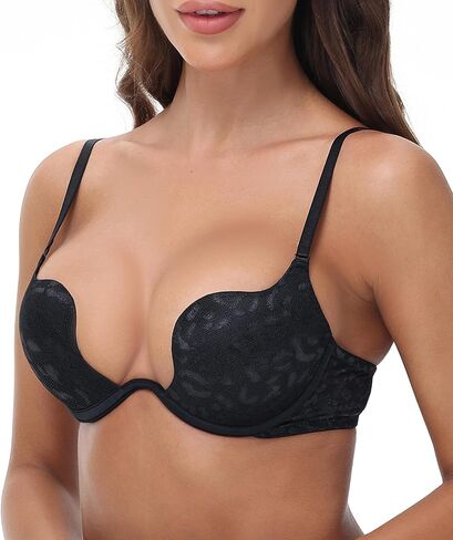 Women-Deep-V-Plunge-Bras Push Up Sexy Cleavage Bra with Underwire Lightly Padded Low Cut Back Convertible Strap in Saudi Arabia