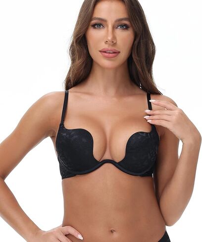 Women-Deep-V-Plunge-Bras Push Up Sexy Cleavage Bra with Underwire Lightly Padded Low Cut Back Convertible Strap in Saudi Arabia