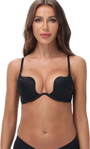 Women-Deep-V-Plunge-Bras Push Up Sexy Cleavage Bra with Underwire Lightly Padded Low Cut Back Convertible Strap in Saudi Arabia
