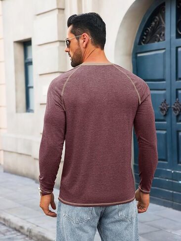 Yousify Mens Henley قمصان طويلة الأكمام غير الرسمية القمصان الأساسية T الزر خمر القطن خفيفة الوزن TEE in Kuwait