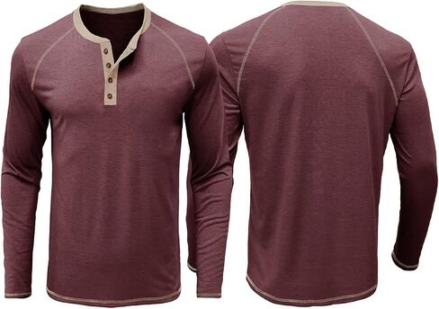 Yousify Mens Henley قمصان طويلة الأكمام غير الرسمية القمصان الأساسية T الزر خمر القطن خفيفة الوزن TEE in Kuwait