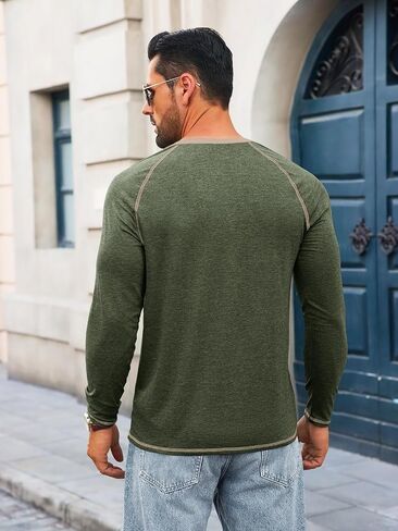 Yousify Mens Henley قمصان طويلة الأكمام غير الرسمية القمصان الأساسية T الزر خمر القطن خفيفة الوزن TEE in Kuwait