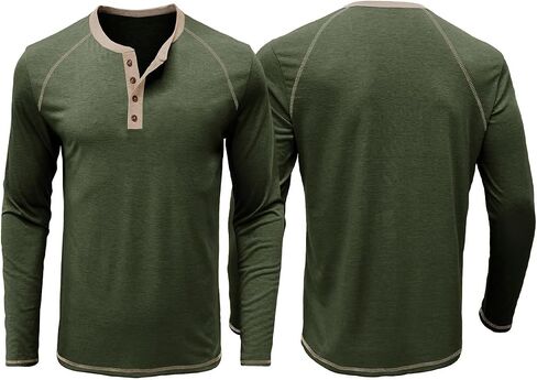Yousify Mens Henley قمصان طويلة الأكمام غير الرسمية القمصان الأساسية T الزر خمر القطن خفيفة الوزن TEE in Kuwait
