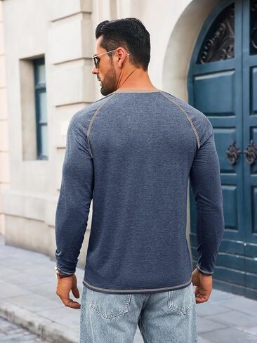 Yousify Mens Henley Shirts Long Sleeve Casual Basic T Shirts Button Vintage Lightweight Cotton Tee Tops in Saudi Arabia