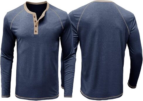 Yousify Mens Henley Shirts Long Sleeve Casual Basic T Shirts Button Vintage Lightweight Cotton Tee Tops in Saudi Arabia